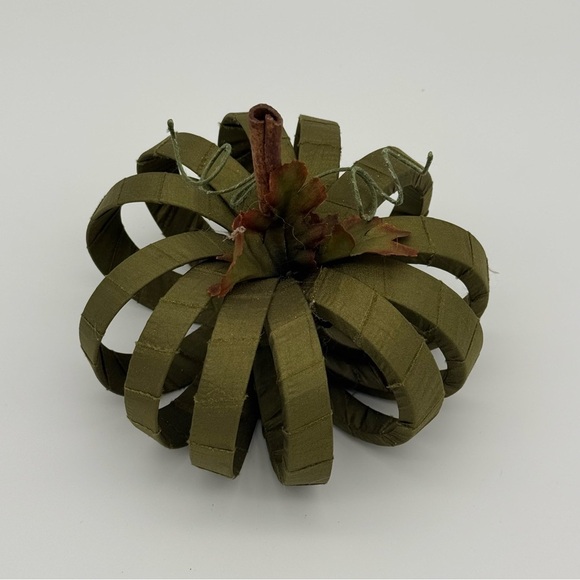 Satin Wrapped Pumpkin Decor Fall Decorations Autumn Halloween Olive Green New - Picture 2 of 6